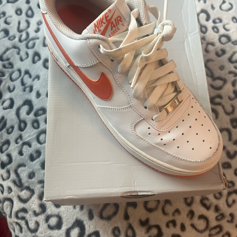 Nike Air Force 1 White and Orange Shoes